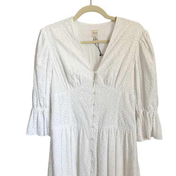 Rebecca Taylor Leaf Embossed Midi Dress XS White NEW - Picture 3 of 7